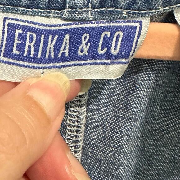 Vintage 90s Denim Polka Dot Boxy Apron Dress Classic Preppy 90s Minimalist - Picture 8 of 10